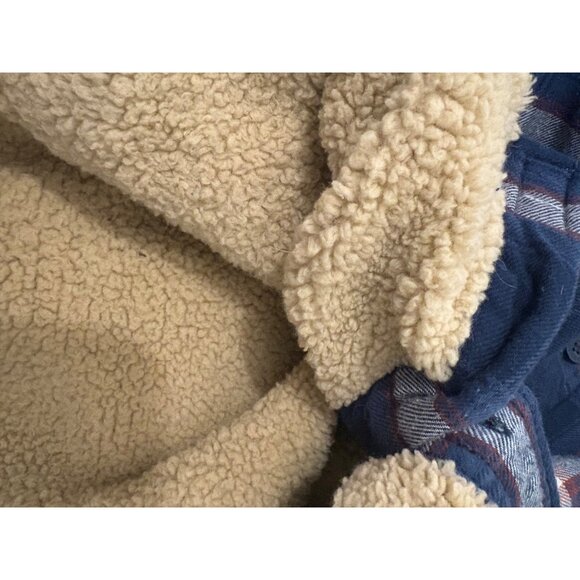 Mens Wrangler‎ Navy & Red Plaid Flannel Sherpa-Lined Button-Up Shirt Size Small - Picture 5 of 7